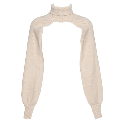 Women Lantern Long Sleeve Sweater Sexy Hollow Out Turtleneck Solid Color Crop Top Ribbed Knit Loose Shrug Cover Up