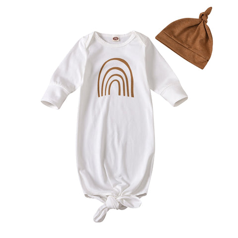 3Styles 0-6M Infant Sleeping Bag Set Summer Autumn Baby Girl Boys Sweet Cartoon Rainbow Printing Sleeping Sack + Solid Color Hat