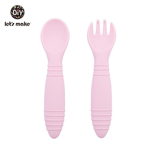 Let&#39;s Make Silicone Baby Feeding Set Waterproof Spoon Fork Non-Slip Feedings Tableware Baby Products Dinnerware For Kid BPA Free