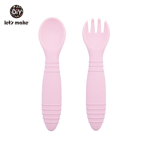 Let&#39;s Make Silicone Baby Feeding Set Waterproof Spoon Fork Non-Slip Feedings Tableware Baby Products Dinnerware For Kid BPA Free