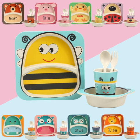 Imebaby5 piece set bamboo tableware bamboo bowl baby feeding plate creative cartoon children bowl / cup / fork spoon gift set