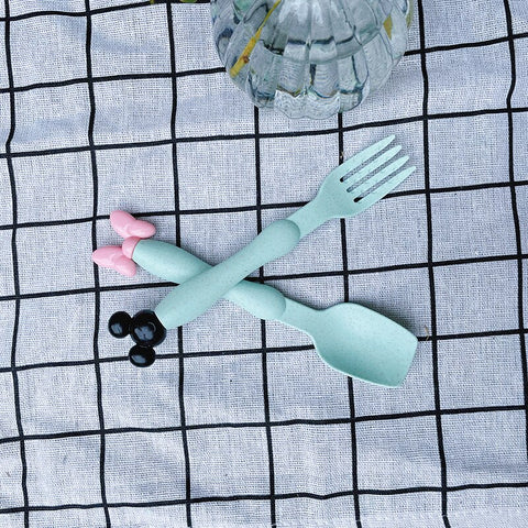 Imebaby Wheat Straw Children's Dishes Bowl Spoon Three Piece Set Cartoon Creative Kindergarten Baby Plate Tableware