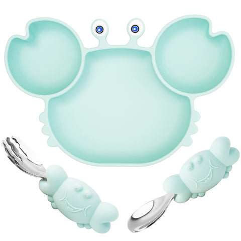 Baby Dispensing Cutlery Food Grade Silicone Baby Cutlery Set Plate Spoon Fork Anti-Slip Toddler Self-Eating Cutlery Baby Bowl