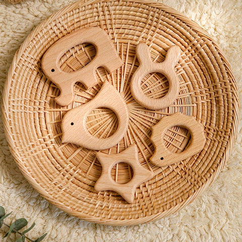 Let&#39;s Make Baby Teether Animal Beech Wood Rings 10PCS Bird Unicorn  DIY Accessories  Teething Toys Baby Products Wooden Teethers