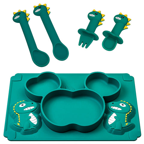 1setBaby Feeding Silicone Bowl With Spill Proof Silicone Spoon Baby Dinner Plate Feeding Dinnerware Toddler Infant Tableware Set