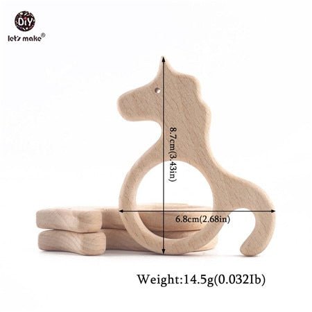 Let&#39;s Make Baby Teether Animal Beech Wood Rings 10PCS Bird Unicorn  DIY Accessories  Teething Toys Baby Products Wooden Teethers