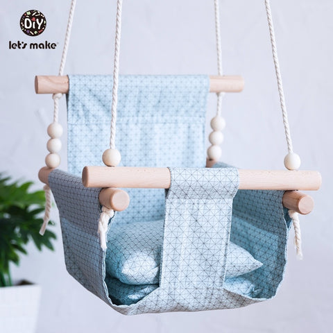 Let&#39;s Make Baby Swings Canvas Hanging Chair 13-24 Months Hanging Toys Hammock Safety Baby Bouncer Indoor Wooden Swing Rocker