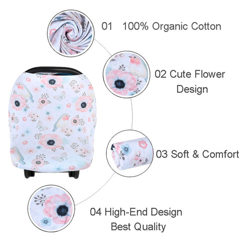 Multifunctional 5 in 1 Baby Breastfeeding Cover Car Seat Cover Canopy Shopping Cart Cover Trendy Scarf Breathable Nursing Cover