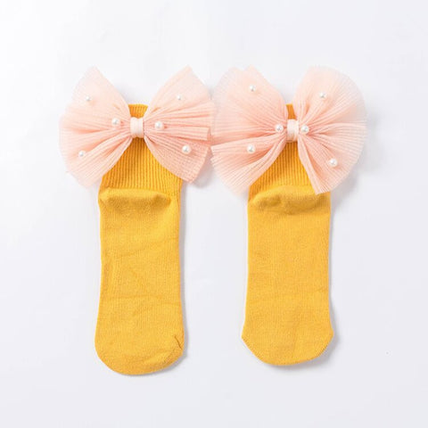 New Baby Girls Socks With Bows Toddlers Infants Cotton Ankle Socks Beading Baby Girls Princess Sock Cute Children Socks