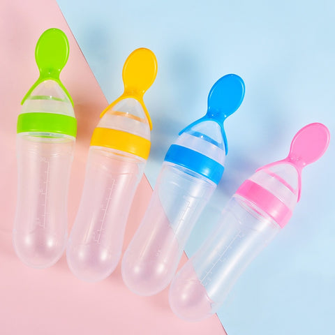 Baby Feeder Silicone Baby Food Dispensing Spoon Toddler Feeding Bottle with Spoon Feeding Rice Cereal Feeding Spoon For Infant