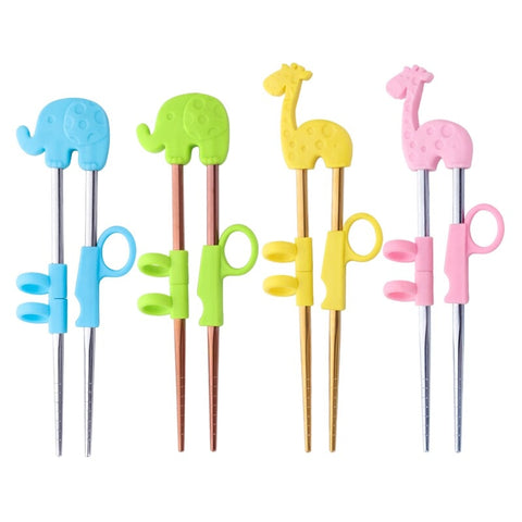 2Pairs Children Chopsticks For Kids Baby Staniless Steel Cartoon Learning Reusable Training Helper Chopsticks Home Baby Products