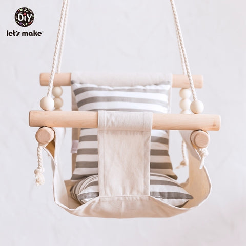 Let&#39;s Make Baby Swings Canvas Hanging Chair 13-24 Months Hanging Toys Hammock Safety Baby Bouncer Indoor Wooden Swing Rocker