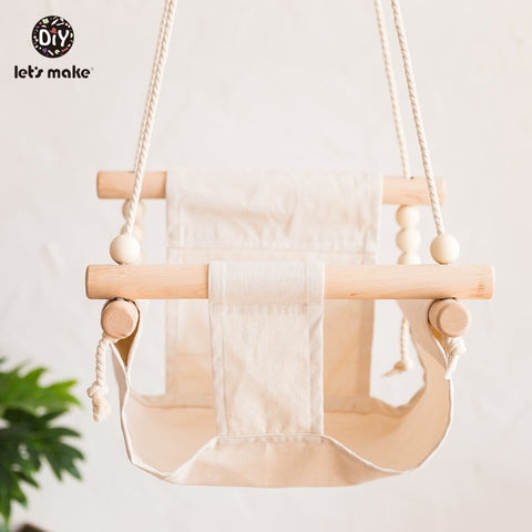 Let&#39;s Make Baby Swings Canvas Hanging Chair 13-24 Months Hanging Toys Hammock Safety Baby Bouncer Indoor Wooden Swing Rocker