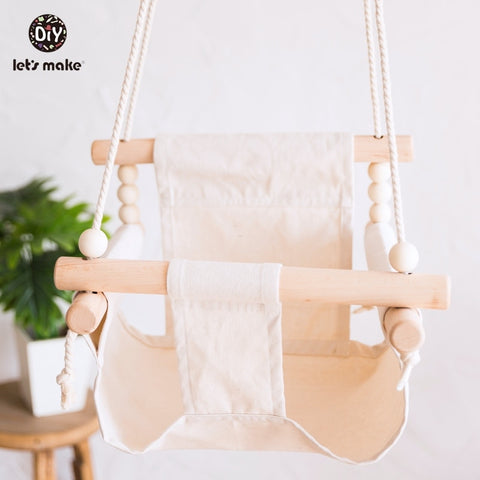 Let&#39;s Make Baby Swings Canvas Hanging Chair 13-24 Months Hanging Toys Hammock Safety Baby Bouncer Indoor Wooden Swing Rocker