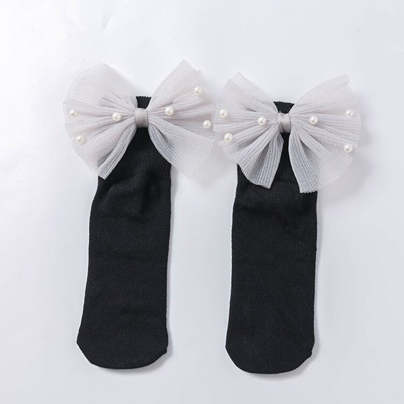 New Baby Girls Socks With Bows Toddlers Infants Cotton Ankle Socks Beading Baby Girls Princess Sock Cute Children Socks
