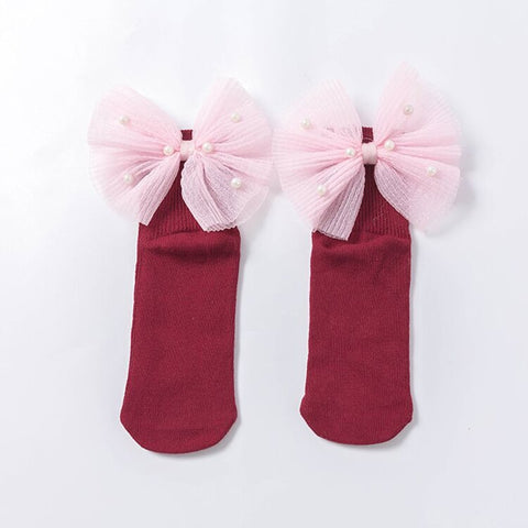 New Baby Girls Socks With Bows Toddlers Infants Cotton Ankle Socks Beading Baby Girls Princess Sock Cute Children Socks