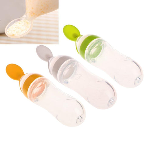Baby Feeder Silicone Baby Food Dispensing Spoon Toddler Feeding Bottle with Spoon Feeding Rice Cereal Feeding Spoon For Infant