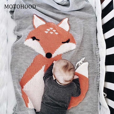 MOTOHOOD Fox Ear Baby Blankets Newborn Muslin Swaddle Knitted Blankets Swaddle Wrap Cute Infant Baby Quilt Stuff For Newborn