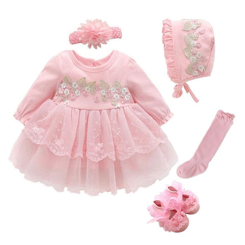2022 Infant Christening Dress Newborn Baby Girl Dresses&amp;Clothes Princess 0 3 6 12 Months Baby Baptism Dress Shoes Tights
