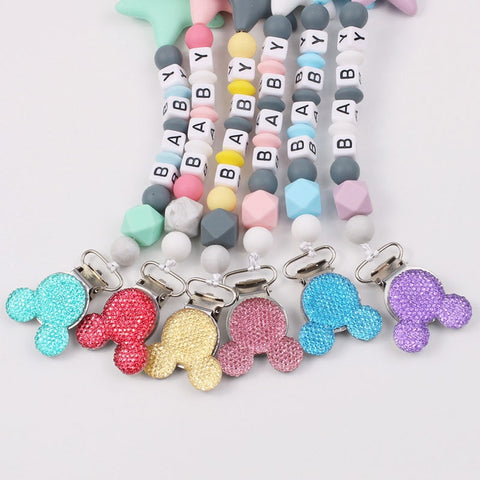 Personalize Name Mouse Head Dummy Clip Pacifier Clips Baby Silicone Pacifier Holder Chain Baby Attache Sucette Gift