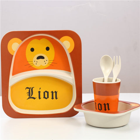 Imebaby5 piece set bamboo tableware bamboo bowl baby feeding plate creative cartoon children bowl / cup / fork spoon gift set