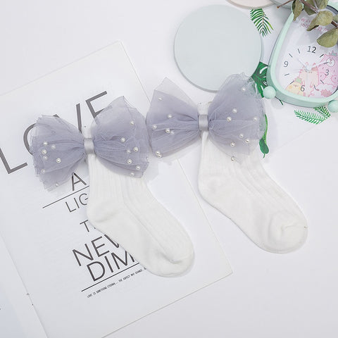 New Baby Girls Socks With Bows Toddlers Infants Cotton Ankle Socks Beading Baby Girls Princess Sock Cute Children Socks
