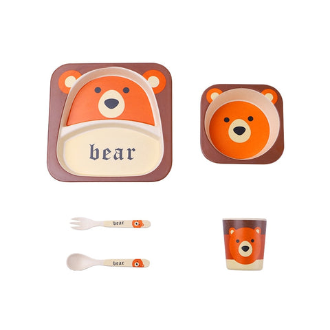 Imebaby5 piece set bamboo tableware bamboo bowl baby feeding plate creative cartoon children bowl / cup / fork spoon gift set