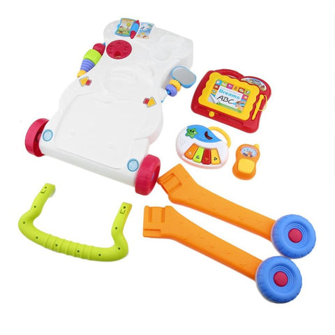 Baby Walker Multifunction Infant Stand-to-Sit Toddler Four Wheels Trolley Kids Learning Walking Toddler Toys Piano Drawing Gift