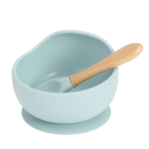 Baby Silicone Feeding Dinnerware Wooden Spoon Suction Bowl Baby Plate Kids Toddler Assist Set BPA Free High Quality Silicone