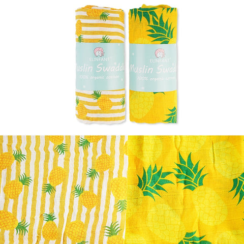 Elinfant 2pcs Muslin Cotton Swaddles washable baby blankets For Newborn Baby Blankets Black &amp; White Gauze Bath Towel