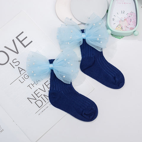 New Baby Girls Socks With Bows Toddlers Infants Cotton Ankle Socks Beading Baby Girls Princess Sock Cute Children Socks