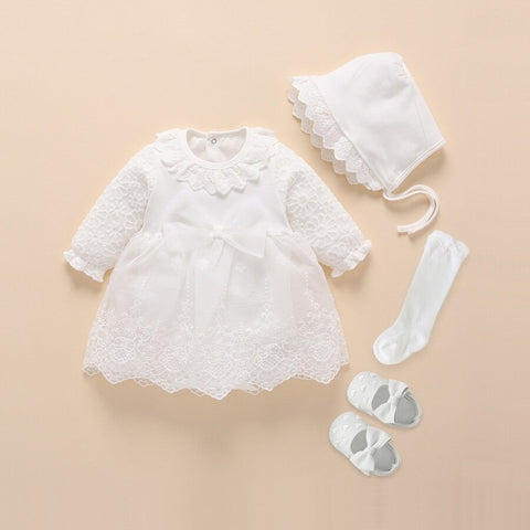 2022 Infant Christening Dress Newborn Baby Girl Dresses&amp;Clothes Princess 0 3 6 12 Months Baby Baptism Dress Shoes Tights