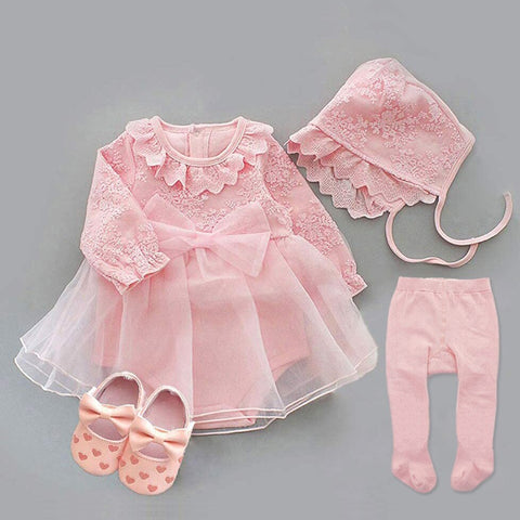 2022 Infant Christening Dress Newborn Baby Girl Dresses&amp;Clothes Princess 0 3 6 12 Months Baby Baptism Dress Shoes Tights