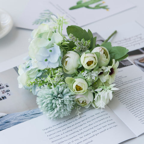 Artificial Flowers Bride Holding Bouquet Wedding Home Decoration Accessories Household Products Silk Hydrangea Cheap Fake Plants