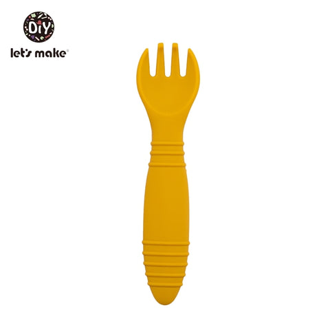 Let&#39;s Make Silicone Baby Feeding Set Waterproof Spoon Fork Non-Slip Feedings Tableware Baby Products Dinnerware For Kid BPA Free