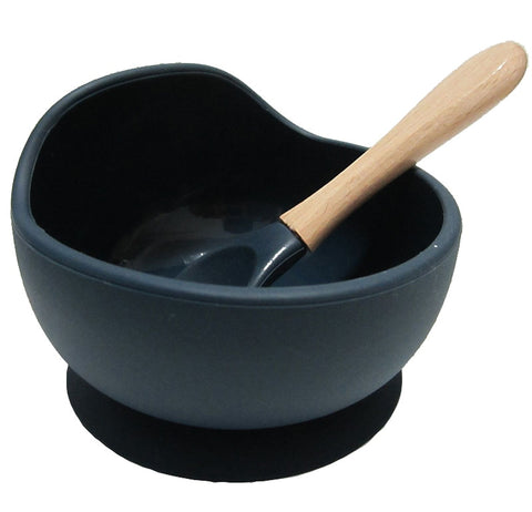 Baby Silicone Feeding Dinnerware Wooden Spoon Suction Bowl Baby Plate Kids Toddler Assist Set BPA Free High Quality Silicone