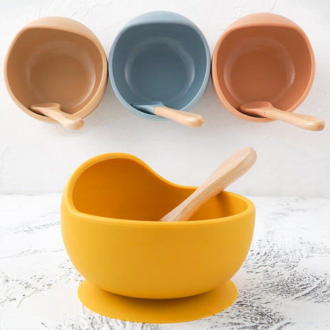New Colors Feeding Set Food Grade Silicone Baby Bowl Set Non-silp Suction Bowl Spoon Kids Dinnerware BPA Free Tableware Dropship
