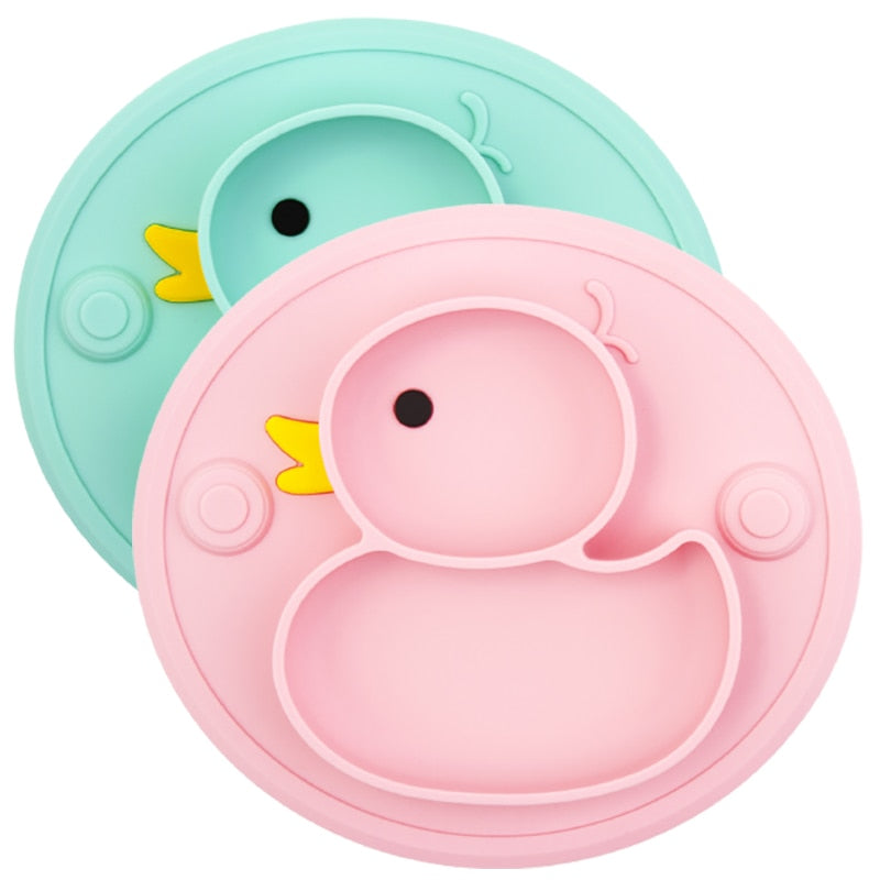 Qshare Baby Duck Dishes Silicone Plate Suction Tray Antislip Mini Mat Toddler Placemat Kids Food Feeding Bowl Baby Tableware
