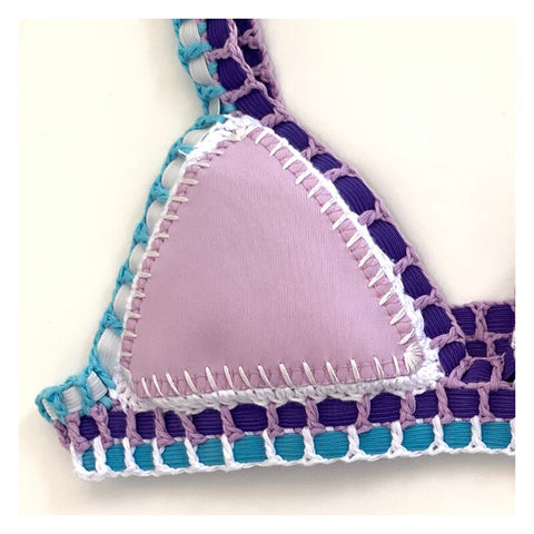 Women Sexy Bikinis Swimwear With Elastic Swimsuit Handmade Crochet Lilac Bikini Sets