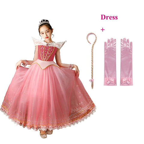 Aurora Princess Girls Dress Sleeping Beauty Dress Up Christmas Cosplay Gown Girls Children Luxury Aurora Halloween Costume