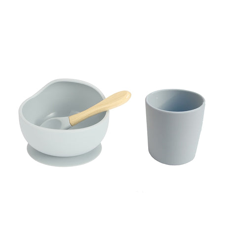 Baby Silicone Dinnerware Silicone Feeding Set Soft Cups BPA Free Wooden Spoon Kids Toddler Suction Bowl Food Grade Tableware