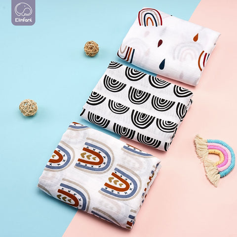 Elinfant 2pcs Muslin Cotton Swaddles washable baby blankets For Newborn Baby Blankets Black &amp; White Gauze Bath Towel