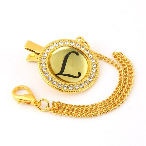 Bling Baby Pacifier Clip Golden Any Initials Letter Pacifiers Chain Holder Baby Dummy Clips Safe Metal Chains
