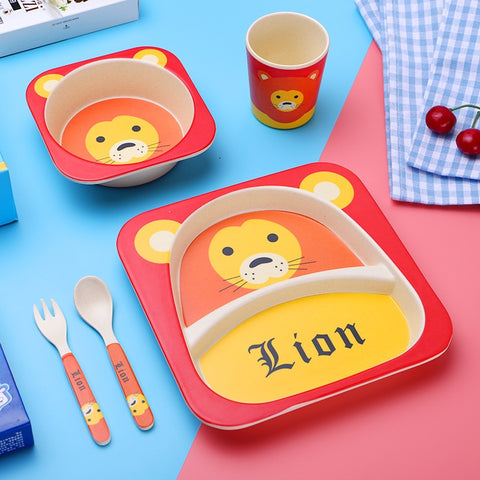 Imebaby5 piece set bamboo tableware bamboo bowl baby feeding plate creative cartoon children bowl / cup / fork spoon gift set