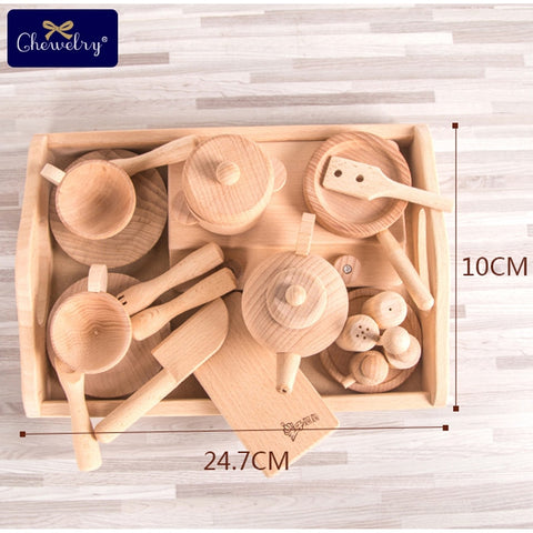 Wooden Kitchen Toys Beech Tea Pots Set Pretend Play Baby Toys For Kids Gift Wooden Cutlery Wooden Toddler Kitchen Kids Products