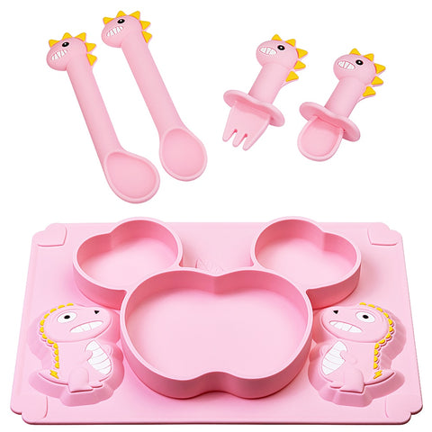 1setBaby Feeding Silicone Bowl With Spill Proof Silicone Spoon Baby Dinner Plate Feeding Dinnerware Toddler Infant Tableware Set