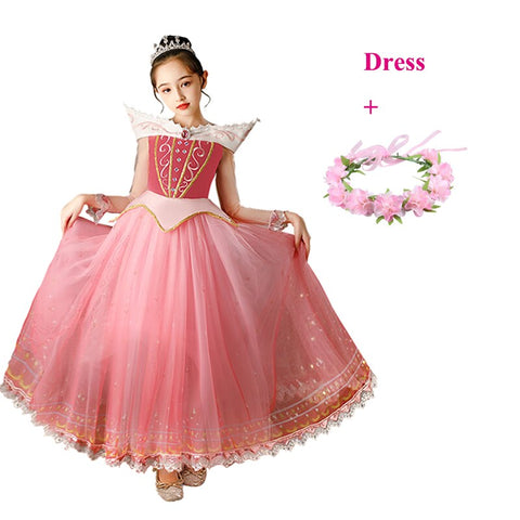 Aurora Princess Girls Dress Sleeping Beauty Dress Up Christmas Cosplay Gown Girls Children Luxury Aurora Halloween Costume