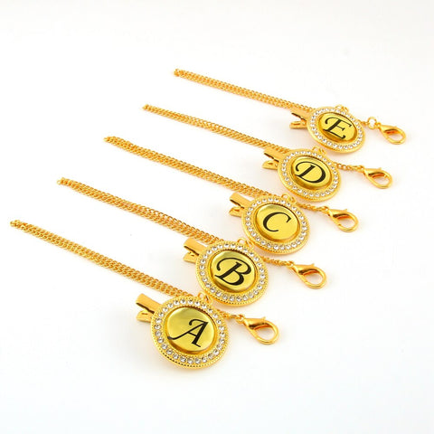 Bling Baby Pacifier Clip Golden Any Initials Letter Pacifiers Chain Holder Baby Dummy Clips Safe Metal Chains
