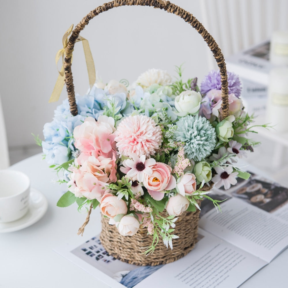 Artificial Flowers Bride Holding Bouquet Wedding Home Decoration Accessories Household Products Silk Hydrangea Cheap Fake Plants