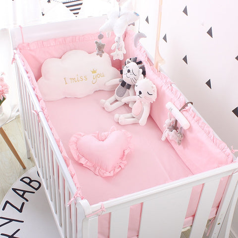 5pcs Set Baby Sweet Pink Dot Cot Bumpers Bed Sheet Bed Surrounding Cotton Craddle Bedding Baby Bedroom Supplies